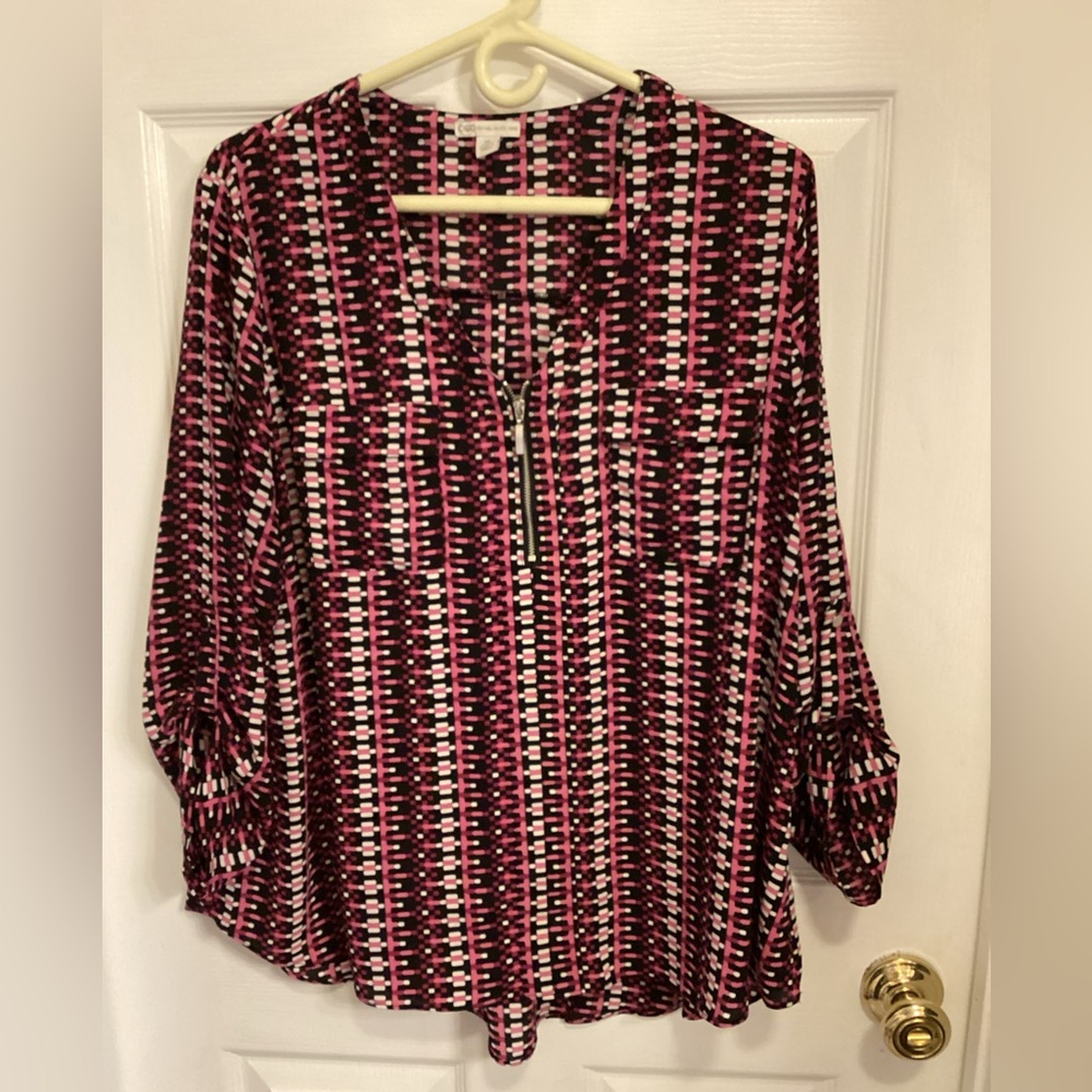 Cato Pink and Black Patterned Top